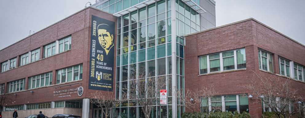 Main entrance to CUNY Medgar Evers College campus in Brooklyn, New York.