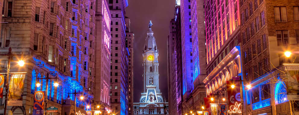 Philadelphia City Hall lit up at night