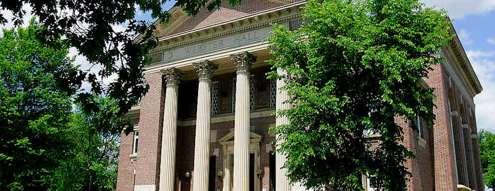 Webster Hall stands on the campus of Dartmouth College, the smallest school in the Ivy League, in Hanover, New Hampshire.