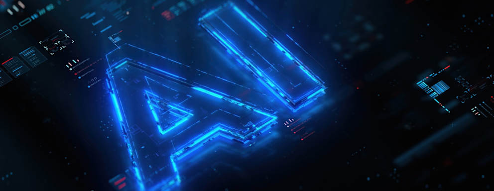 Digital AI hologram on future tech background