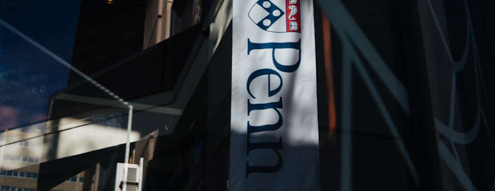 A banner for the University of Pennsylvania on campus in Philadelphia, Pennsylvania, on December 8, 2023.