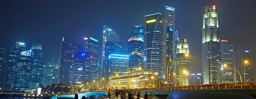 Financial district of Singapore lit at night