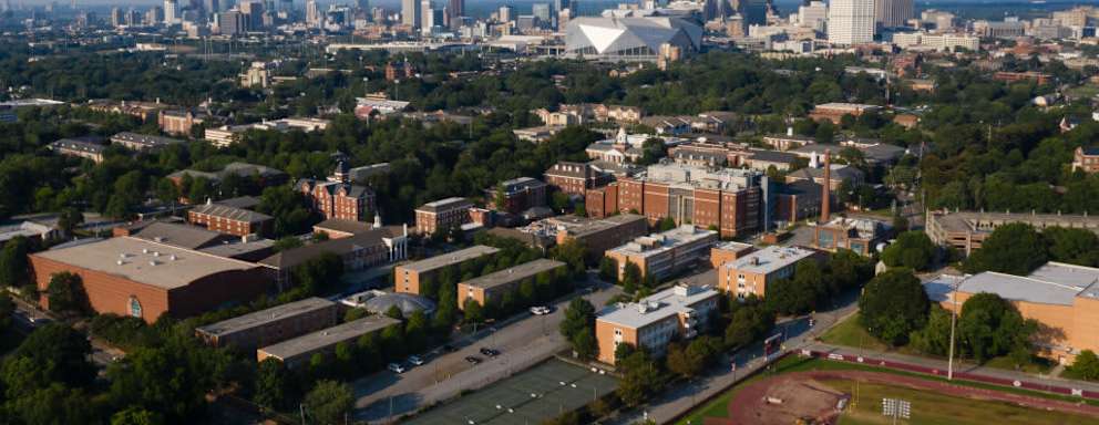 Aerial view of the Morehouse College campus in Atlanta, Georgia.