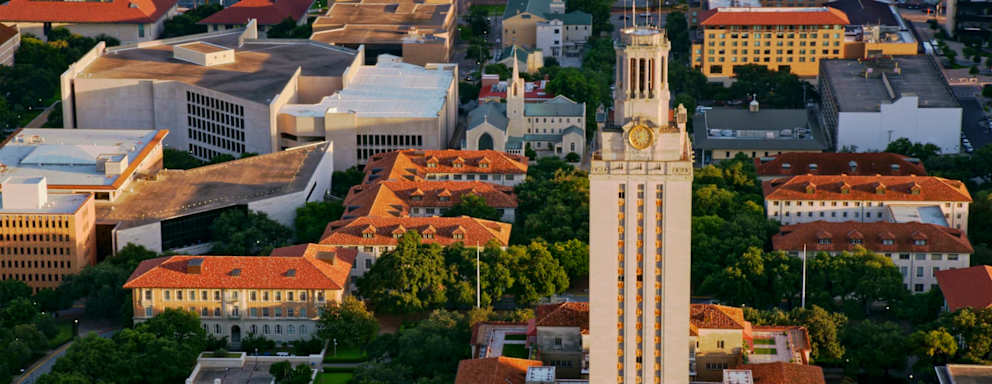 Aerial view of the University Of Texas in downtown Austin, Texas.