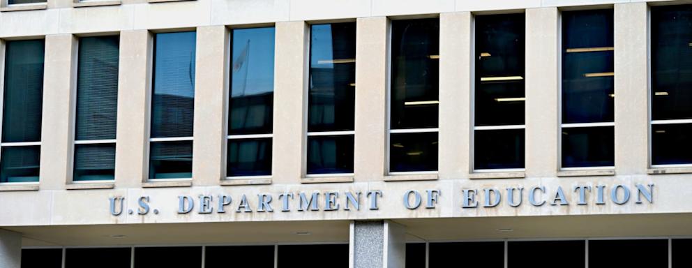 Main entrance of the US Department of Education building in Washington, DC.