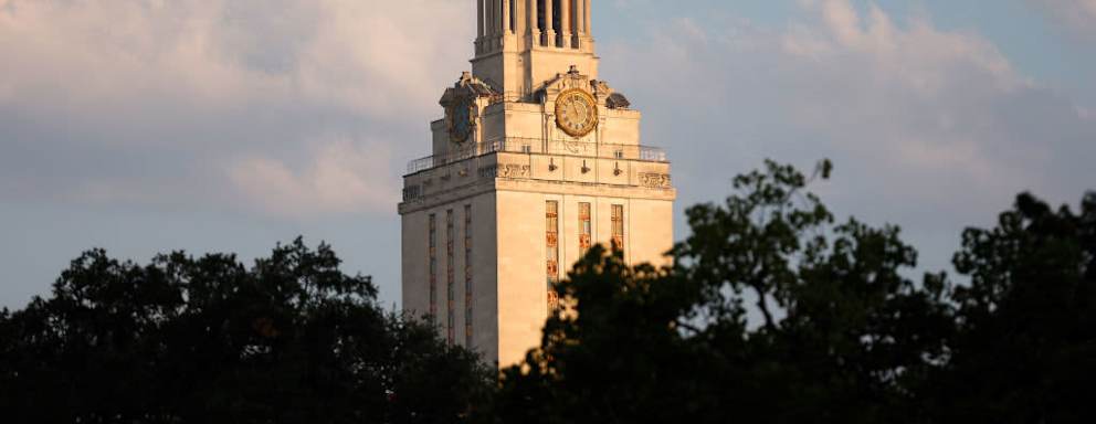 A view of the UT Tower on the morning of the game between the Texas Longhorns and the Alabama Crimson Tide