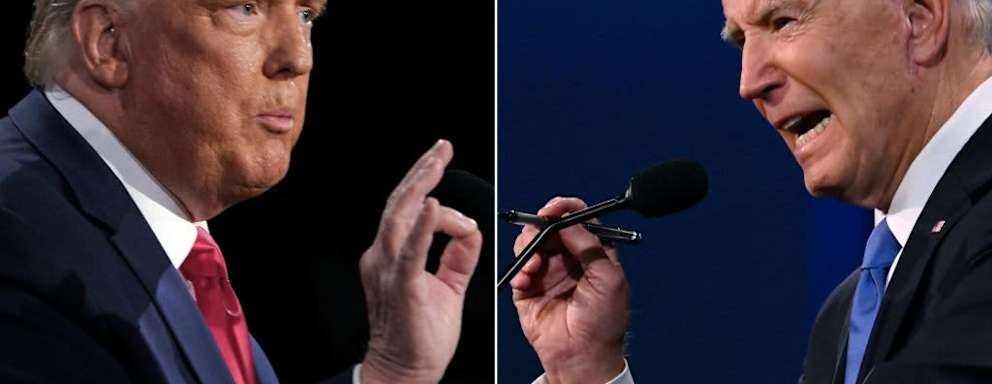 This combination of pictures created on October 22, 2020 shows US President Donald Trump (L) and Democratic Presidential candidate and former US Vice President Joe Biden during the final presidential debate in 2020.