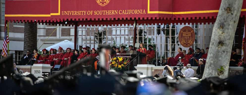 Dr. Carol L. Folt, president of the University of Southern California (USC), addresses graduates at the 2022 main commencement ceremony in Los Angeles, CA.