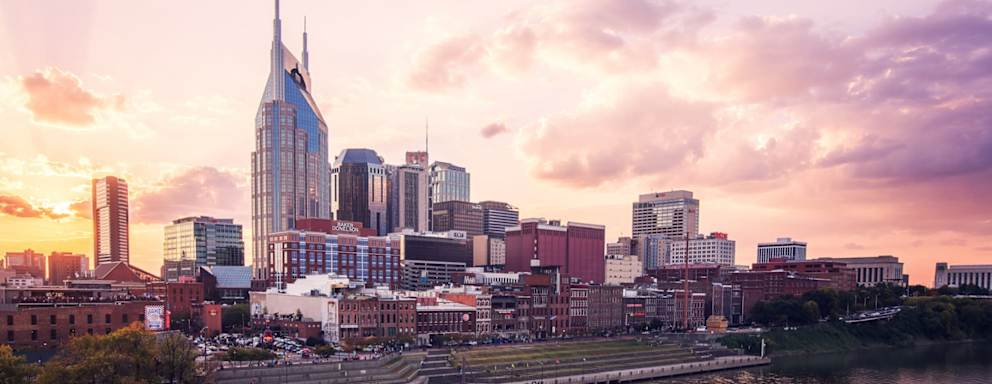 The Nashville Tennessee Skyline at sunset