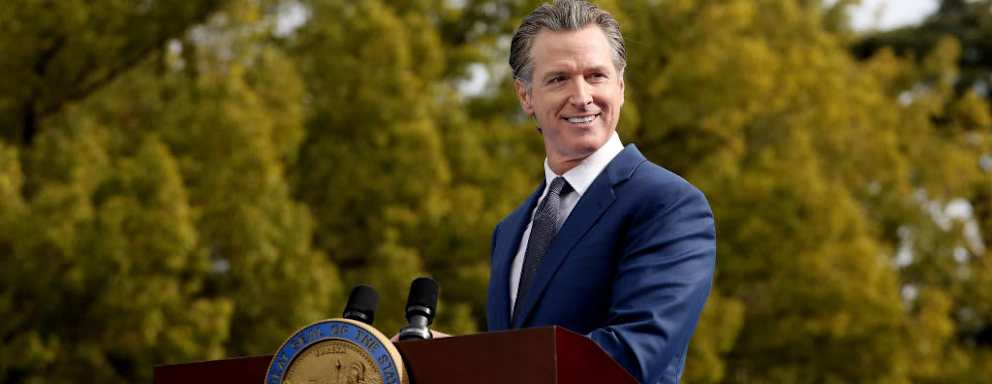 Governor Gavin Newsom gives the inaugural address after being sworn in at his inauguration ceremony on January 6, 2023 in Sacramento, California.