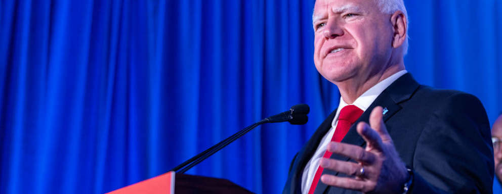 Minnesota Governor Tim Walz speaks at a Biden-Harris campaign event on July 17, 2024 in Milwaukee, Wisconsin. The press conference was held to address Project 2025 and Republican policies on abortion.