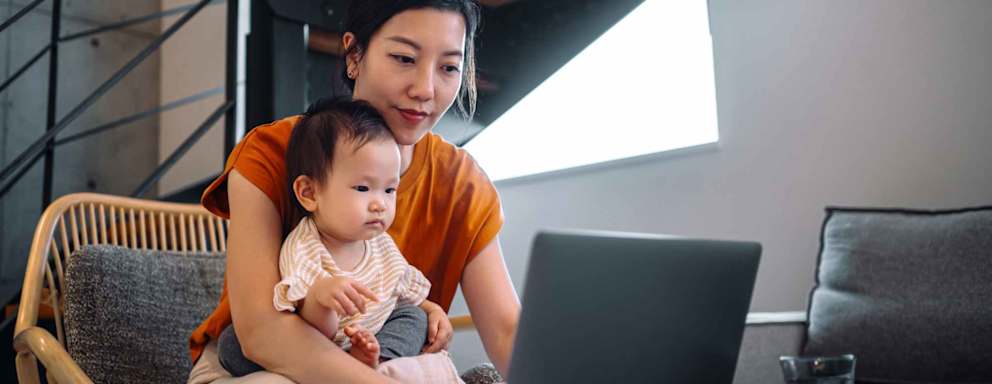 Mother on laptop
