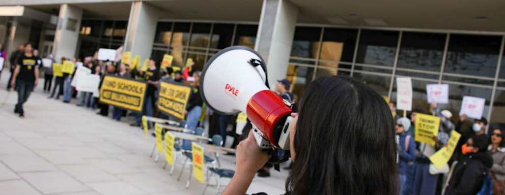 Demonstrators gather outside of the offices of the U.S. Department of Education in Washington, D.C. on March 13, 2025