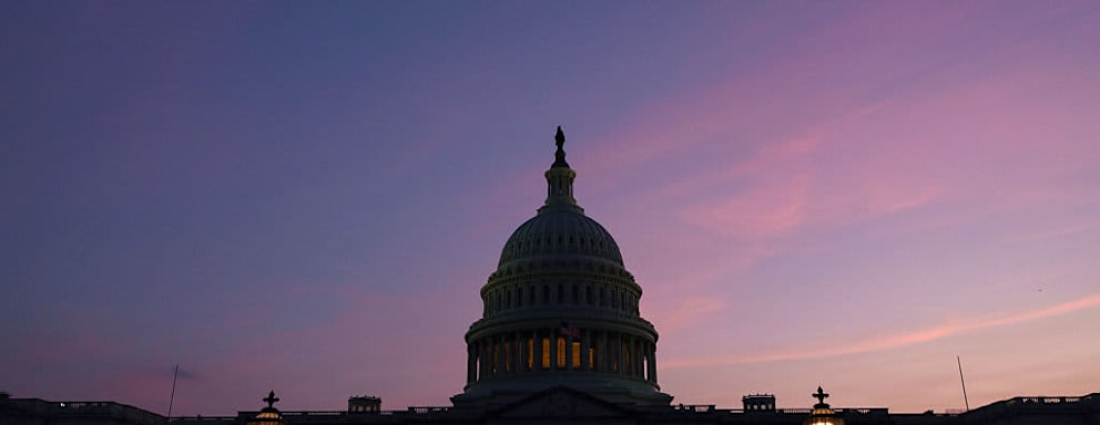 WASHINGTON, DC - JUNE 10: The sun sets behind the U.S. Capitol Building on June 10, 2025 in Washington, DC.