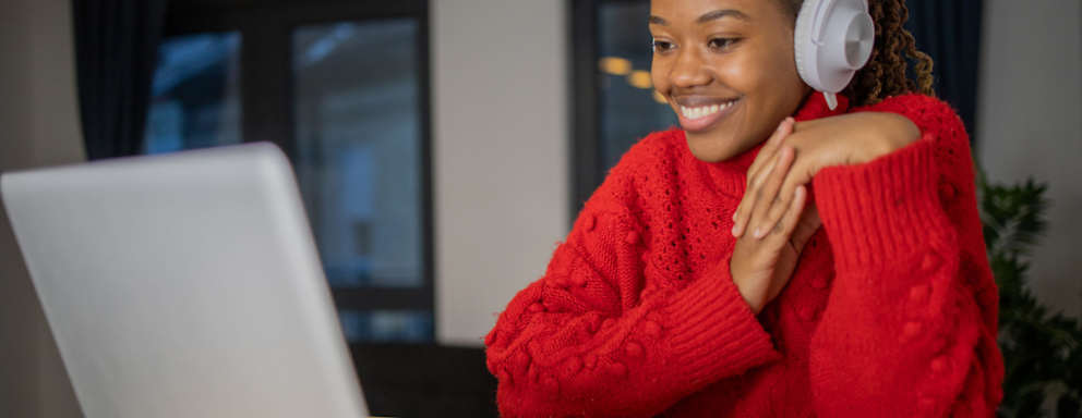 Young woman working on her degree from home