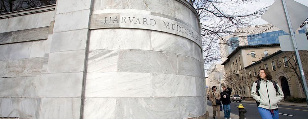 UNITED STATES - MARCH 30: Pedestrians pass the entrance to The Harvard Medical School on Longwood Avenue in Boston, Massachusetts, Friday March 30, 2007. Harvard University operates the best U.S. programs in business and medical research and surrendered the top title in education to Teachers College at Columbia University, according to an annual ranking of graduate schools. (Photo by Michael Fein/Bloomberg via Getty Images)