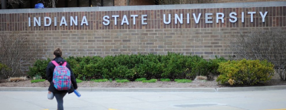 Indiana State University sign with student