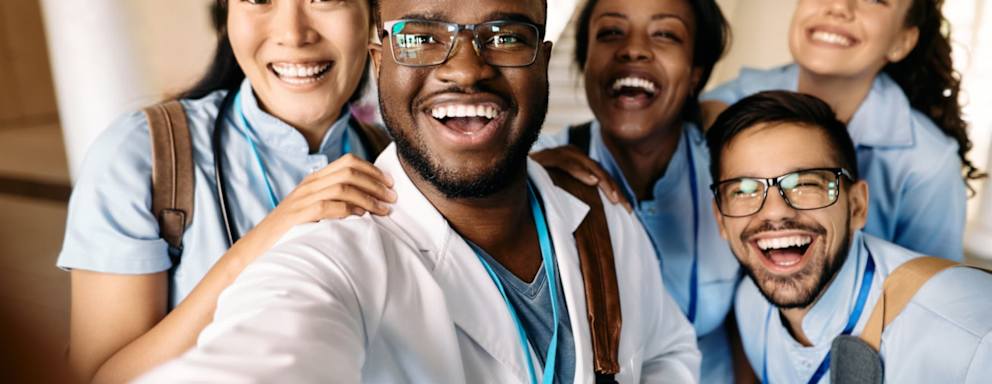 Group of happy medical students taking a selfie