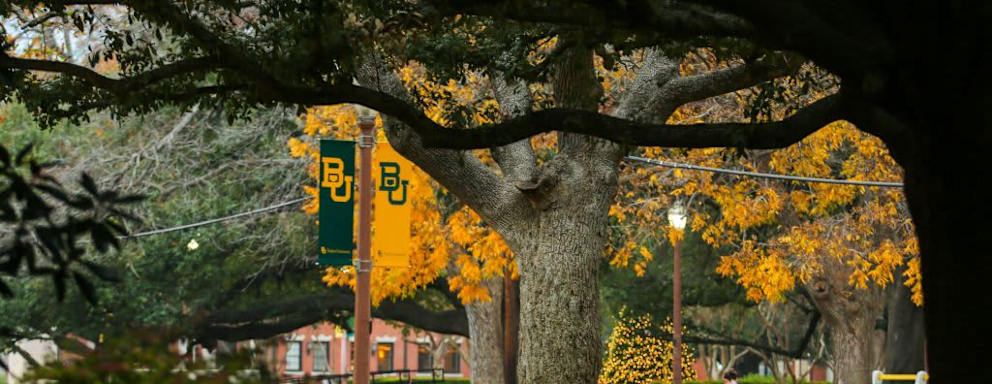 A student walks on the Baylor University campus in Waco, Texas.