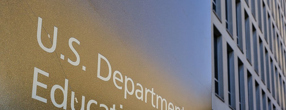 A sign marks the location of the U.S. Department of Education headquarters building on June 20, 2025, in Washington, DC.