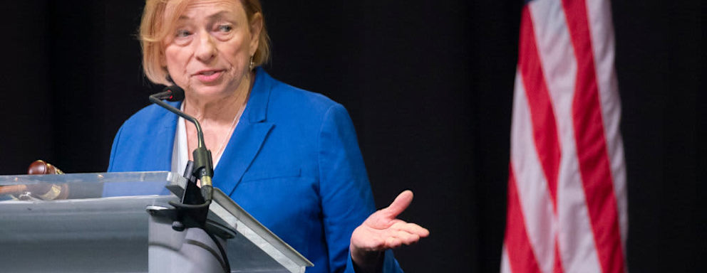 Maine Governor Janet Mills speaks during the Maine Democratic convention at the Cross Insurance Center in Bangor on Saturday, June 1, 2024.