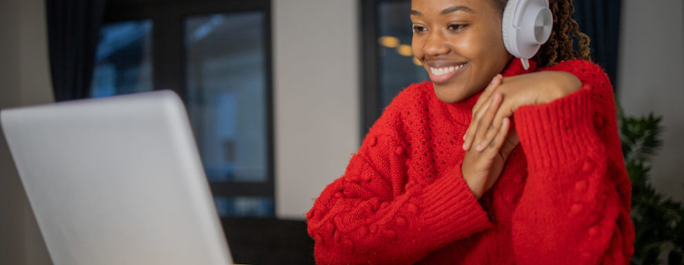Young woman working on her degree from home
