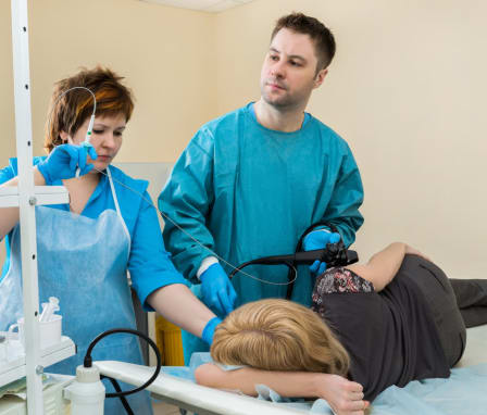 patient at a reception at the endoscopist