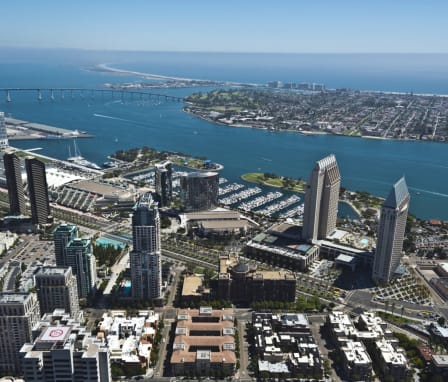 Aerial view of San Diego and the San Diego Harbor