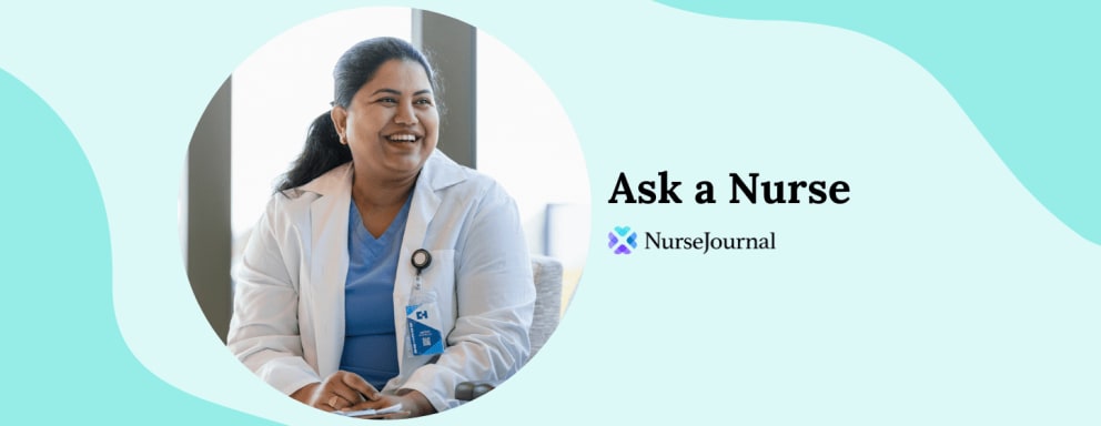 Nurse smiling with text "Ask a Nurse"