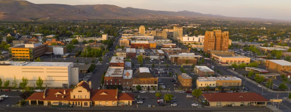 Yakima, Washington downtown area at sunset