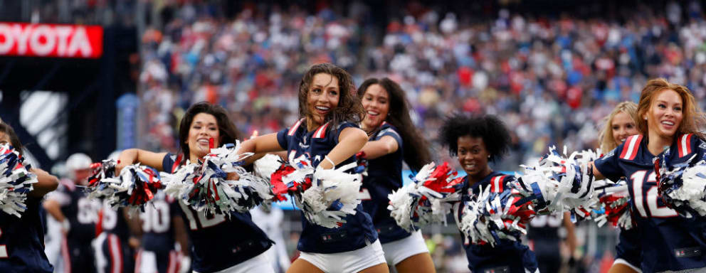 New England Patriots cheerleaders dancing during an NFL game