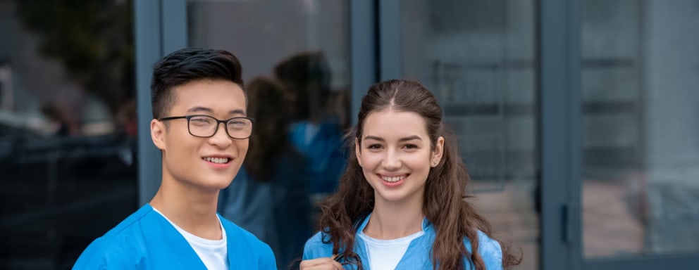 Two nursing students smiling together