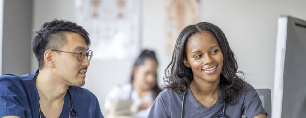 Nursing students using computer