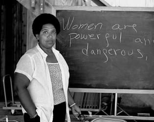 Caribbean-American writer, poet and activist Audre Lorde lectures students at the Atlantic Center for the Arts in New Smyrna Beach, Florida.