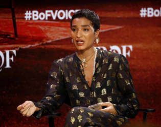 Indya Moore speaks during the Business Of Fashion VOICES 2021 event at Soho Farmhouse in Oxfordshire, England.