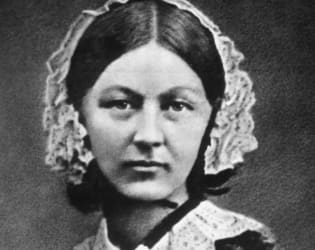 A black and white portrait of Florence Nightingale