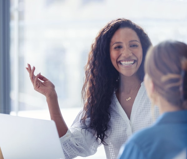 Professional woman talking and smiling
