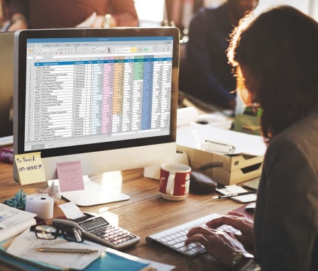 Woman working on spreadsheet