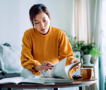 Woman studying a textbook