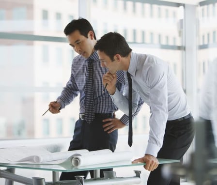 Two professional men working together in an office