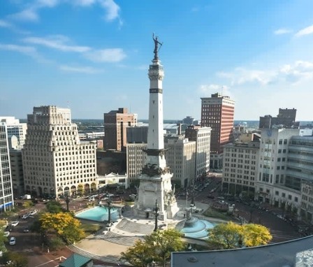 Soldiers and Sailors Monument in Indiana on a sunny day