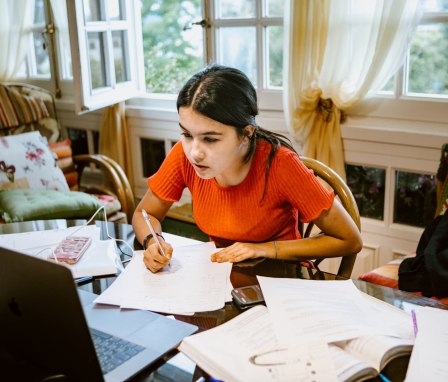 Young woman studying online