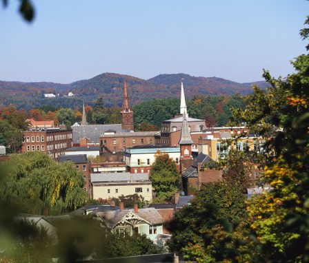 Buildings in Vermont town in autumn