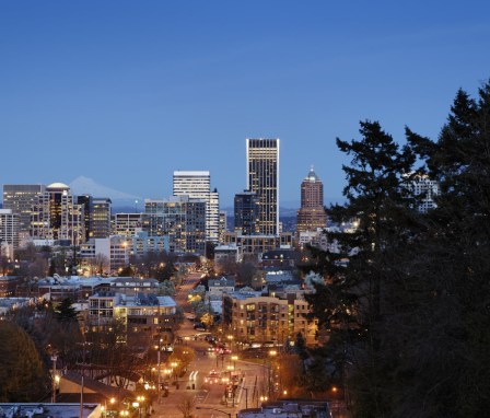 Portland, Oregon skyline at dusk