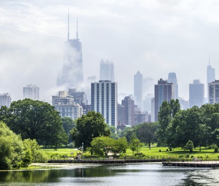 Chicago, Illinois skyline on a foggy day