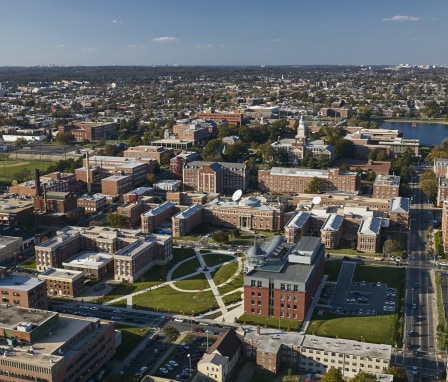 Aerial view of Howard University on a sunny day