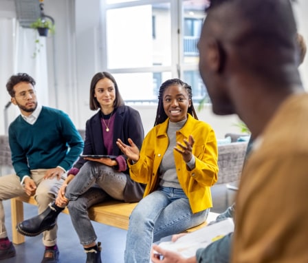 Interns meeting with colleagues