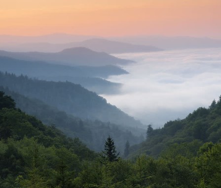 Hazy Blue Ridge Mountains in North Carolina