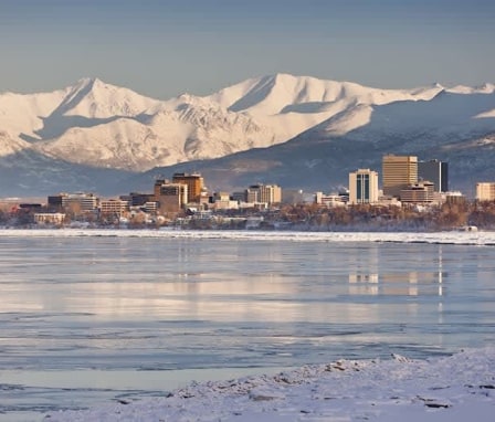 Anchorage, Alaska skyline in winter