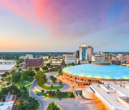 Wichita, Kansas aerial view at sunset